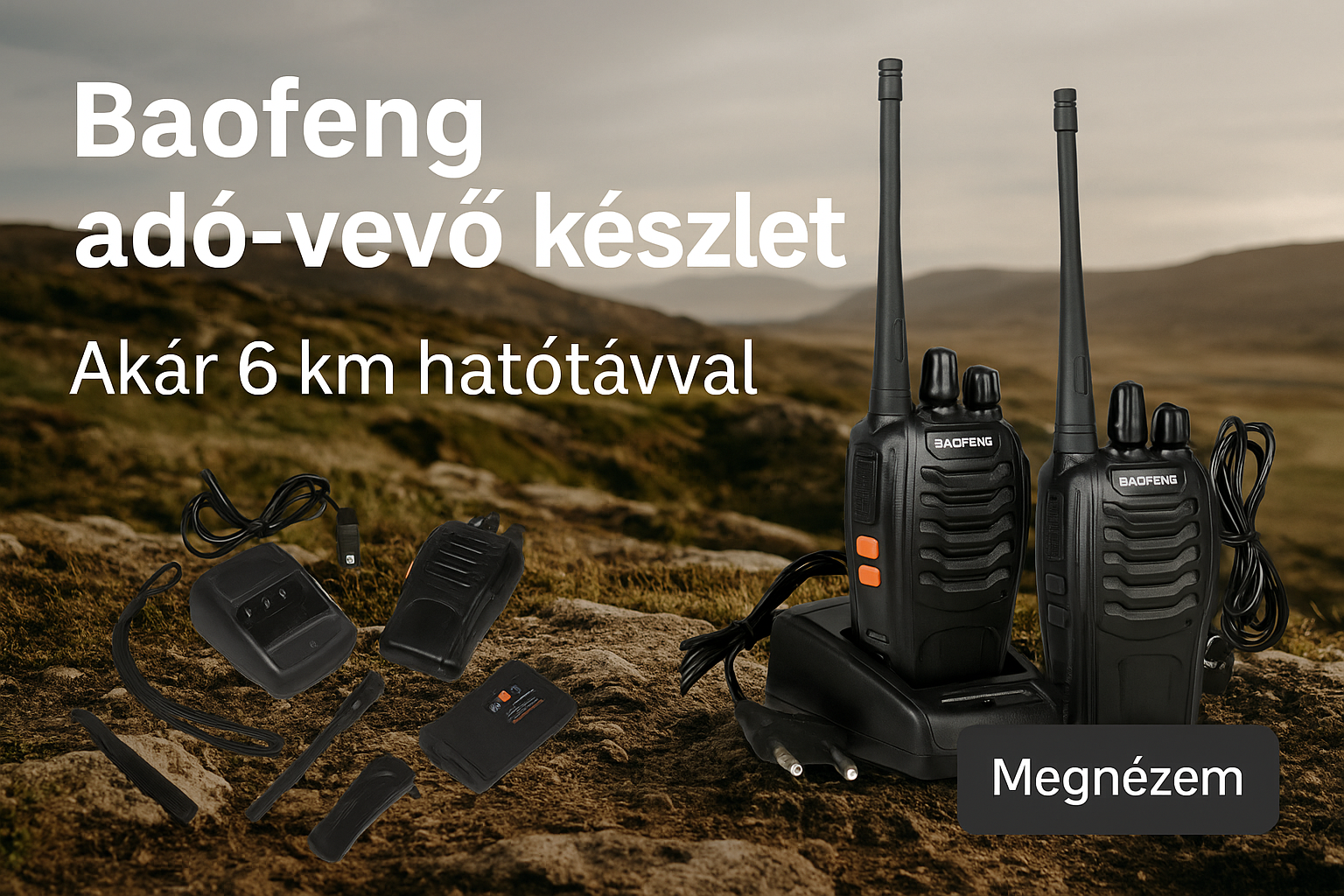 Baofeng UHF adó-vevő készlet 2 töltőállomással, akár 6 km hatótávval